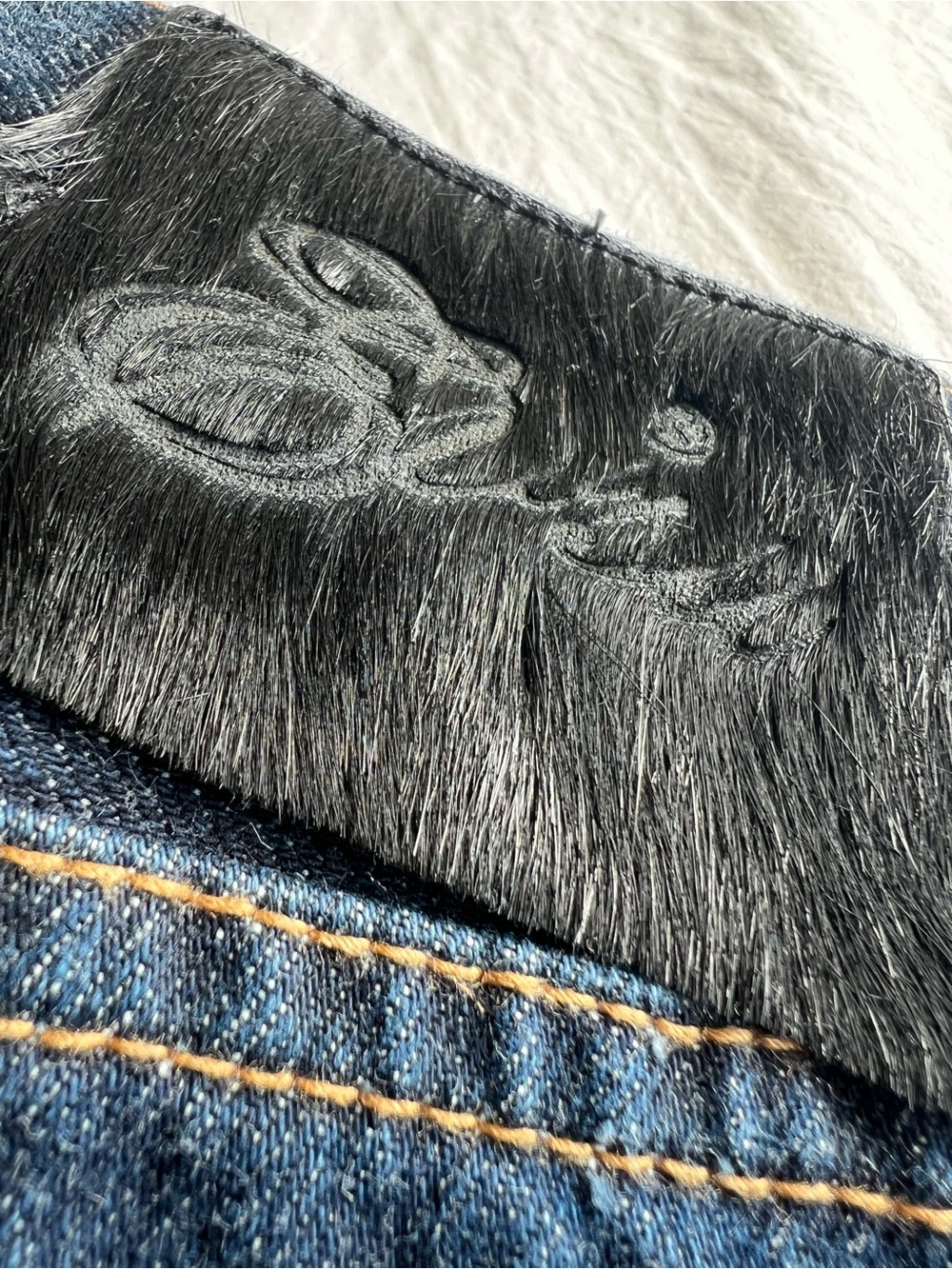 VTG Y2K Evisu Dark Jeans w/ White & Black Horsehair Details 32 / New